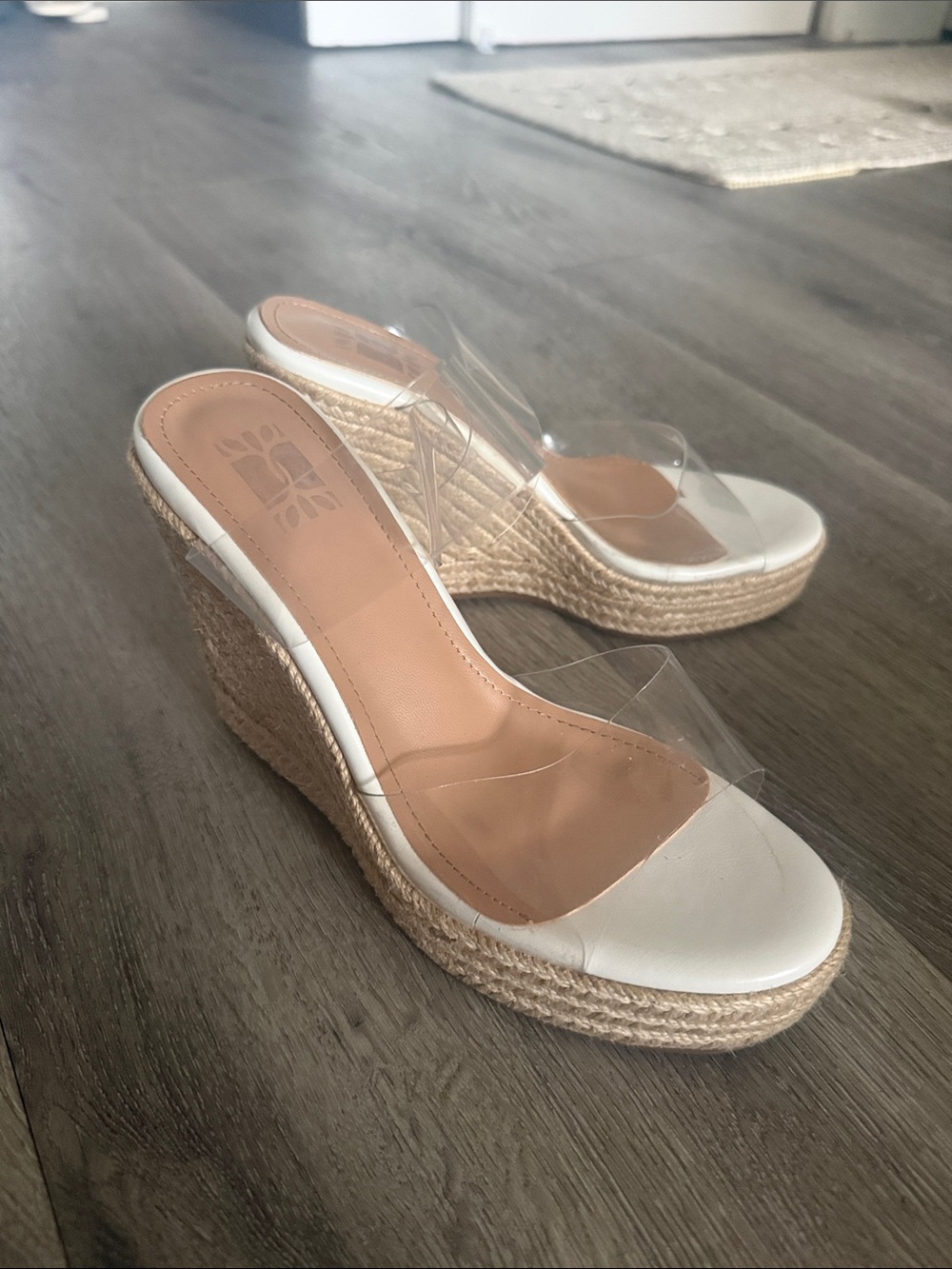 Clear Strap White Espadrille Wedge Sandals